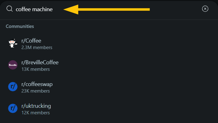 Reddit search bar with seed keyword