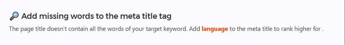 Focus keyword meta title check